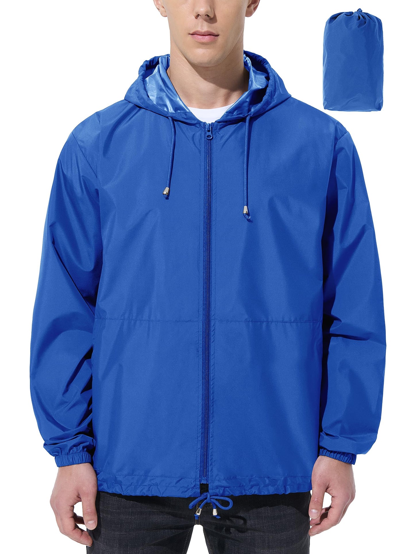 Men Waterproof Raincoat Windbreaker Lightweight Packable Rain Jacket