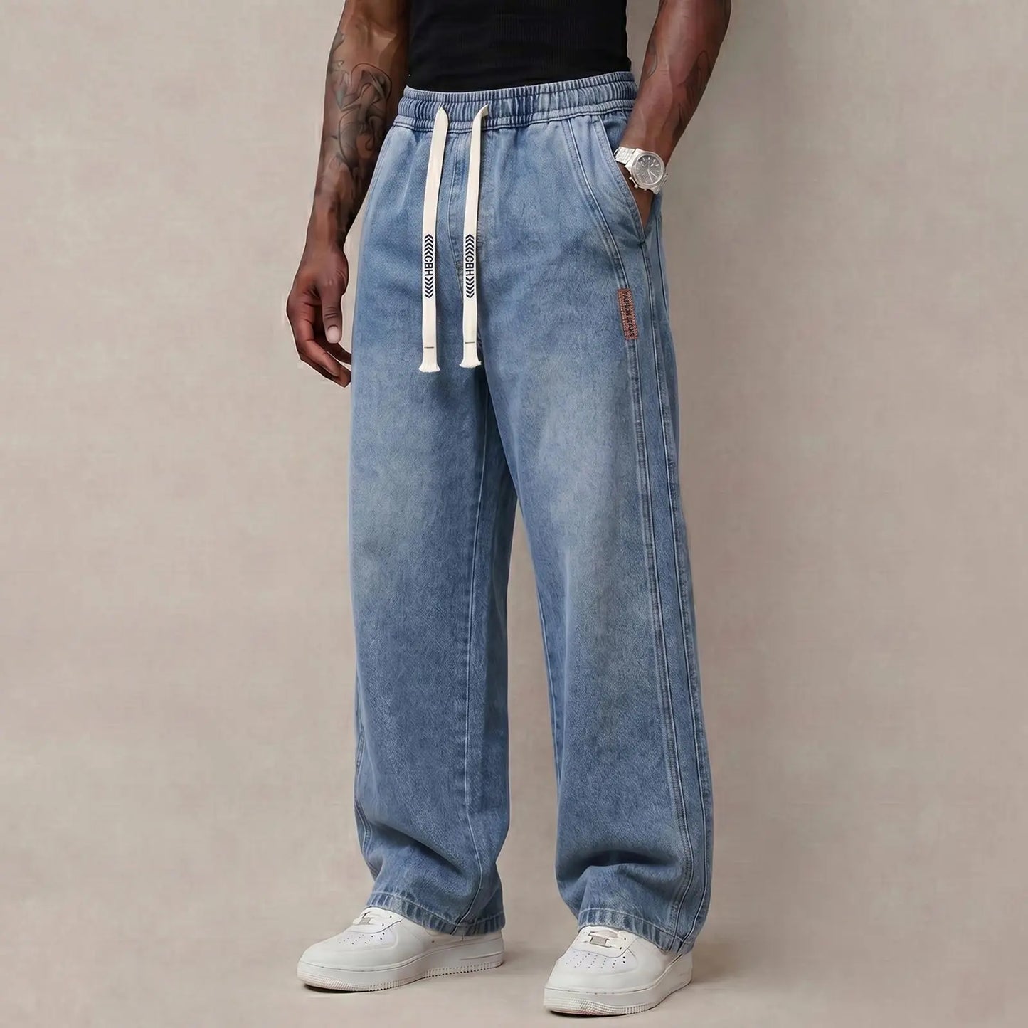 🔥 BEST SELLER | Men’s Stretch Cotton Loose-Fit Drawstring Jeans