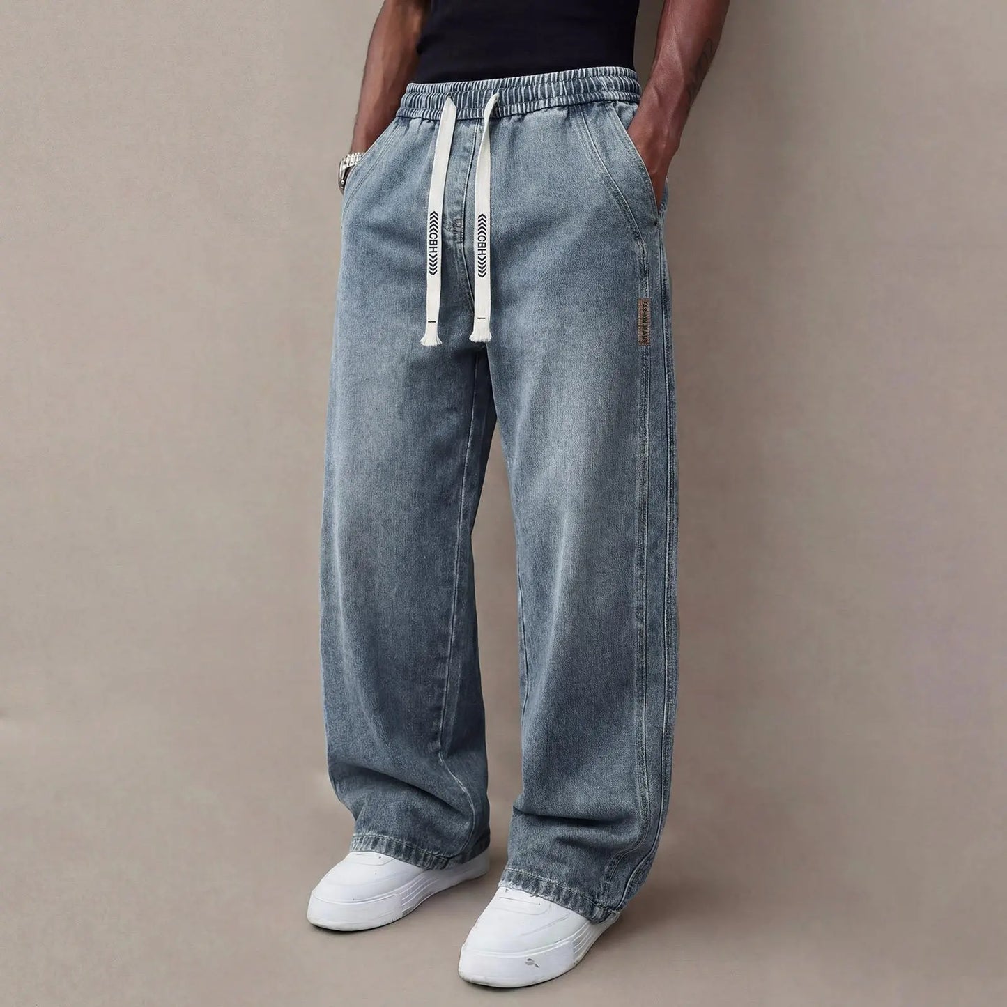 🔥Men’s Casual Stretch Vintage Straight-Leg Denim Jeans with Drawstring