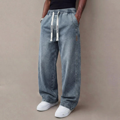 🔥Men’s Casual Stretch Vintage Straight-Leg Denim Jeans with Drawstring