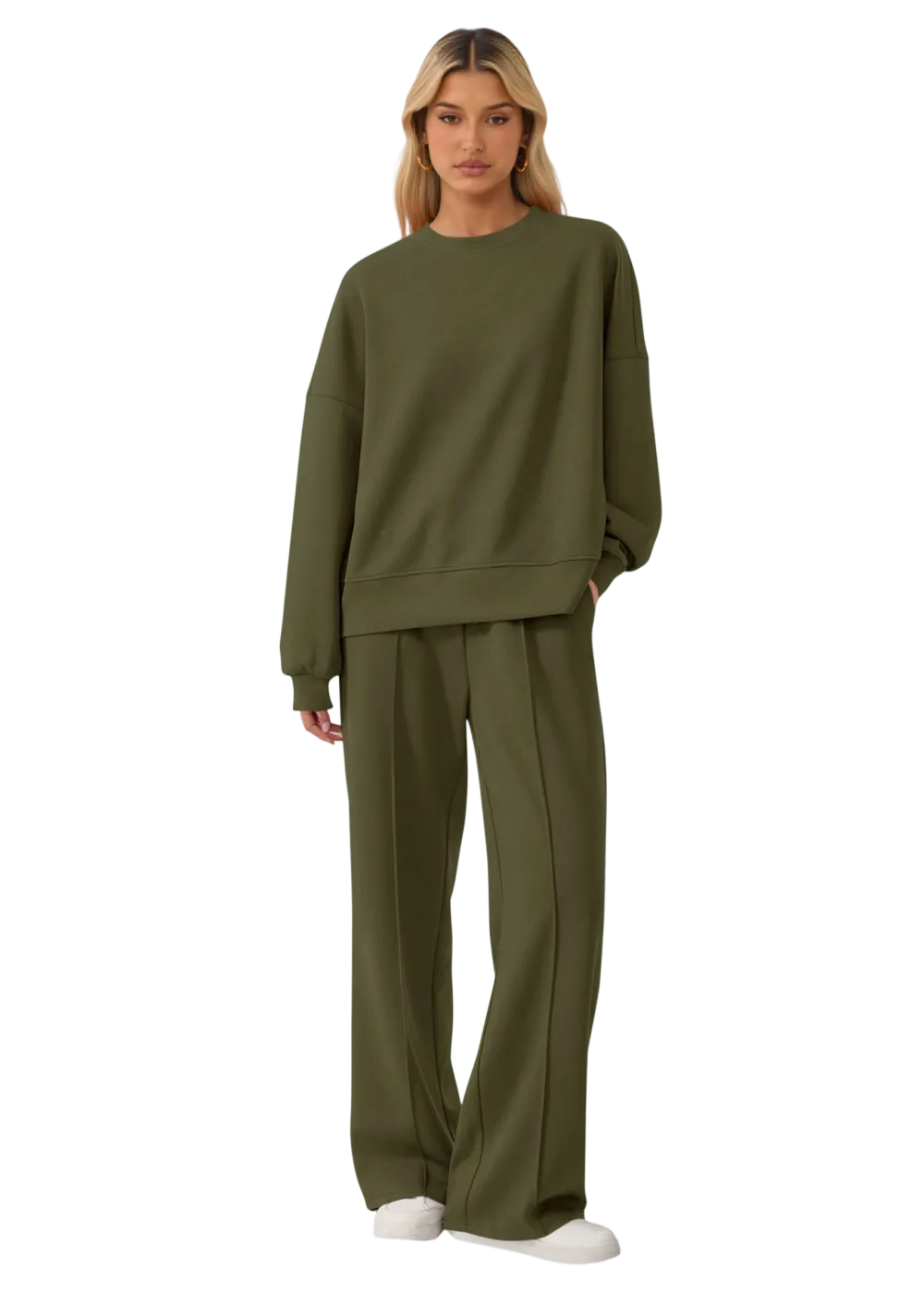 Women's Cozy Round Neck Top & Wide Leg Trousers Two Piece Outfits