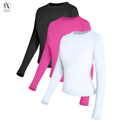 AUTOMET Women's 3-Piece Long Sleeve Crop Tops - Y2K Style