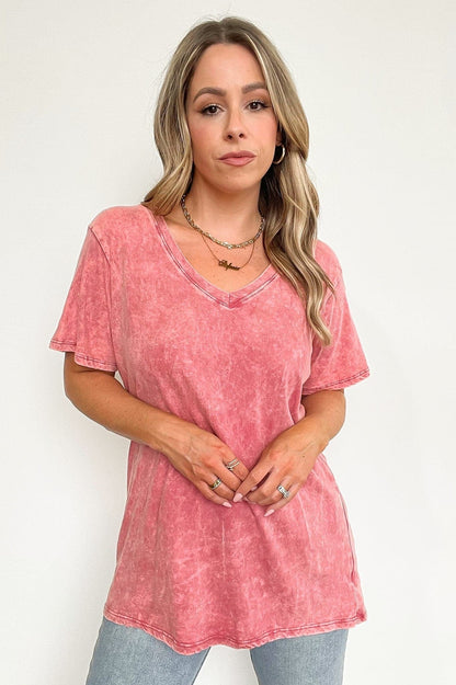 Soliel Acid Wash V-Neck Relaxed Fit Top - BACK IN STOCK