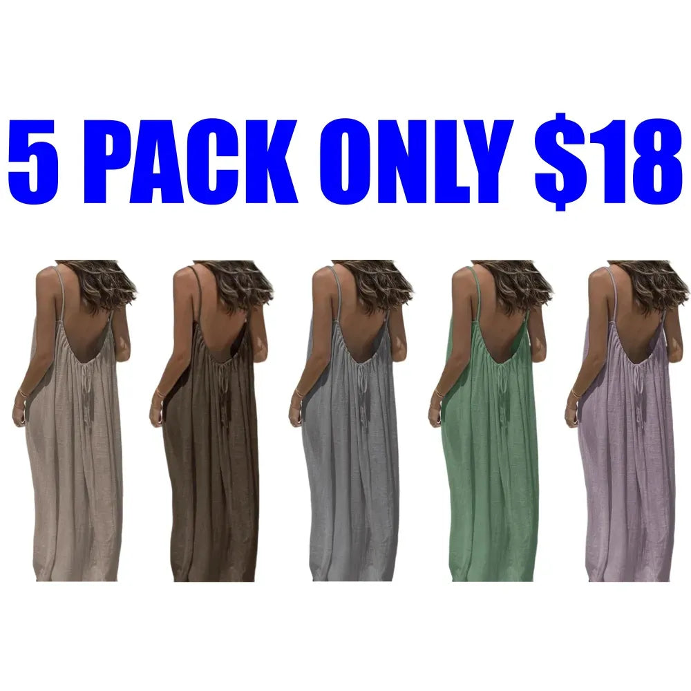 🔥Women's Cotton Linen Backless Loose Dress🔥 10-Piece Pack - Includes All Colors, Only $24