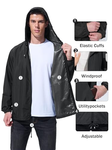Men Waterproof Raincoat Windbreaker Lightweight Packable Rain Jacket
