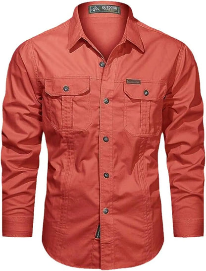 Military Cargo Shirts Men Spring Autumn Cotton Casual Slim Fit Tops Outdoor Long Sleeve Tactical Shirt