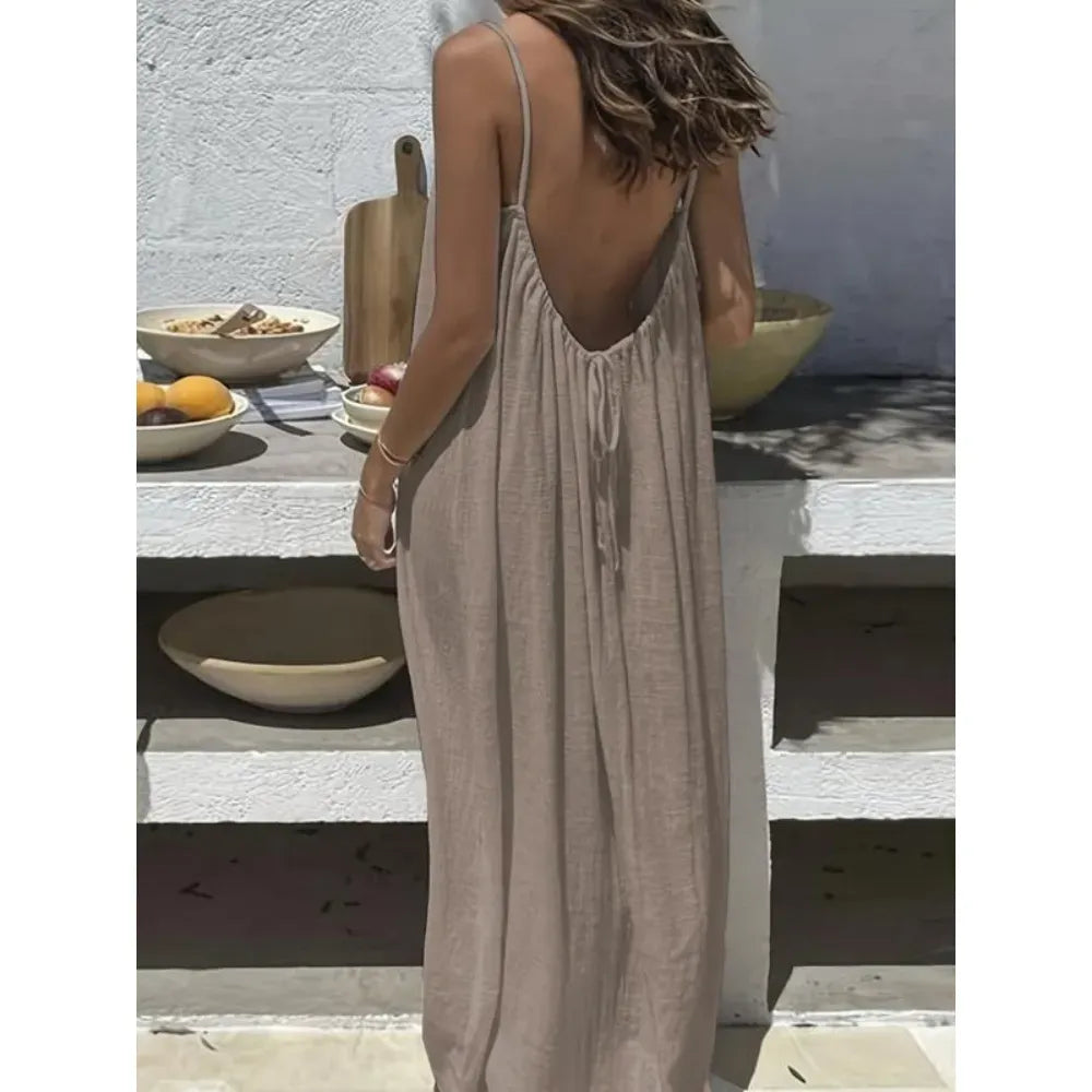 🔥Women's Cotton Linen Backless Loose Dress🔥 10-Piece Pack - Includes All Colors, Only $24