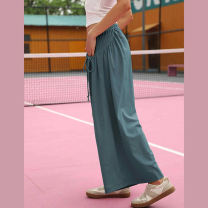 ⏰Hot Sale Women's Loose Wide Leg Track Pants Drawstring Pockets Elastic Waist Capri Hiking Pants