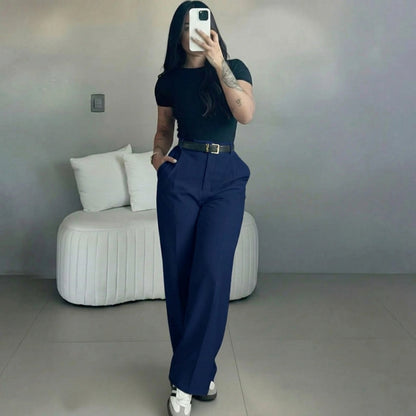 Women's High Waisted Straight Leg Suit Pants Flowy Drape Casual Office Long Trousers with Slimming Effect for Daily Versatile Wear