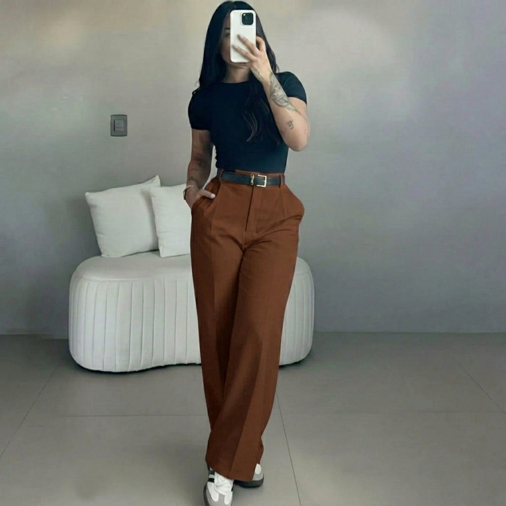 Women's High Waisted Straight Leg Suit Pants Flowy Drape Casual Office Long Trousers with Slimming Effect for Daily Versatile Wear