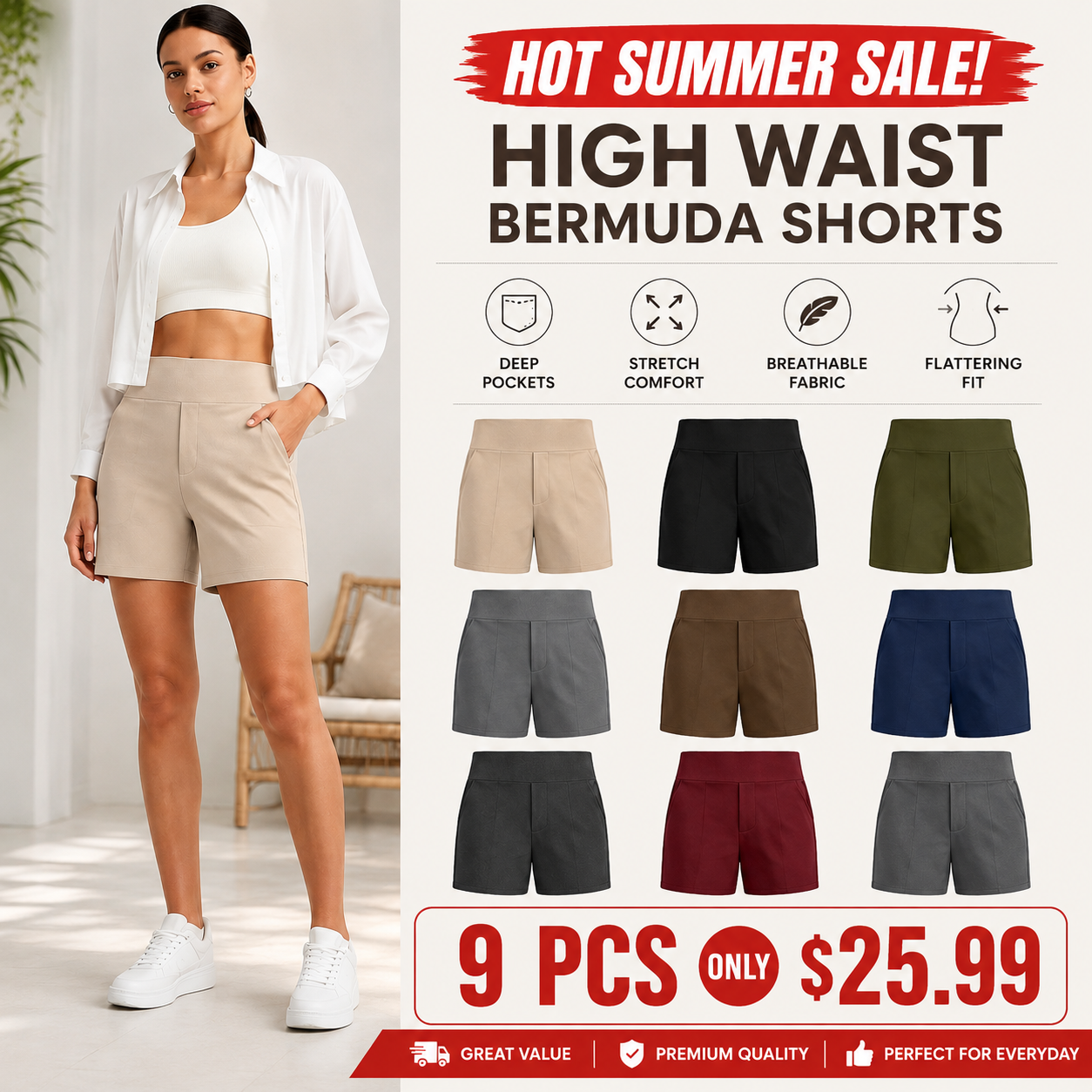 Women's Athletic Shorts High Waisted Running Yoga Shorts Summer Casual Burmuda Shorts with Pockets Activewear