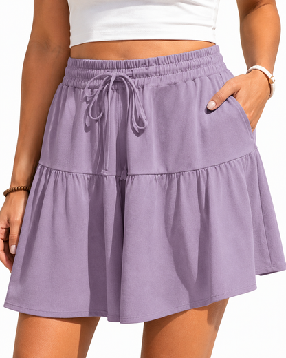 Womens Linen Blend Wide Leg Flowy Culotte Shorts Drawstring Loose Fit Summer Casual Lightweight Comfy Vacation Wear