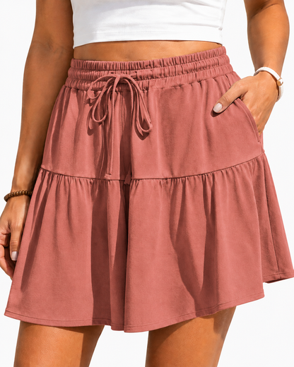 Womens Linen Blend Wide Leg Flowy Culotte Shorts Drawstring Loose Fit Summer Casual Lightweight Comfy Vacation Wear