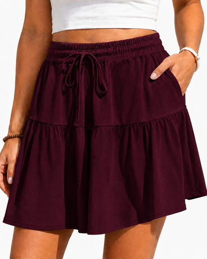 Womens Linen Blend Wide Leg Flowy Culotte Shorts Drawstring Loose Fit Summer Casual Lightweight Comfy Vacation Wear