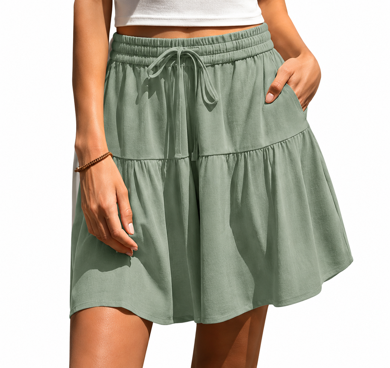 Womens Linen Blend Wide Leg Flowy Culotte Shorts Drawstring Loose Fit Summer Casual Lightweight Comfy Vacation Wear