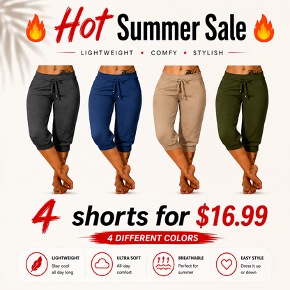 🔥Hot Summer Sale🔥Women’s Drawstring Capri Pants with Pockets for Casual Comfort Wear