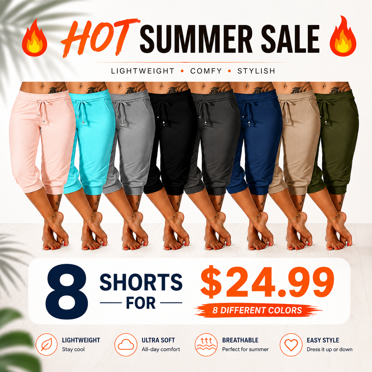 🔥Hot Summer Sale🔥Women’s Drawstring Capri Pants with Pockets for Casual Comfort Wear