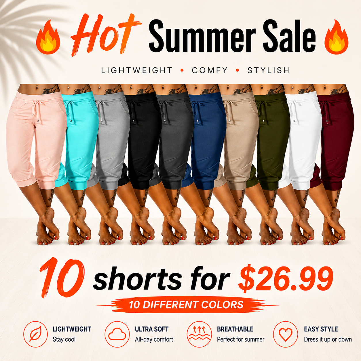 🔥Hot Summer Sale🔥Women’s Drawstring Capri Pants with Pockets for Casual Comfort Wear