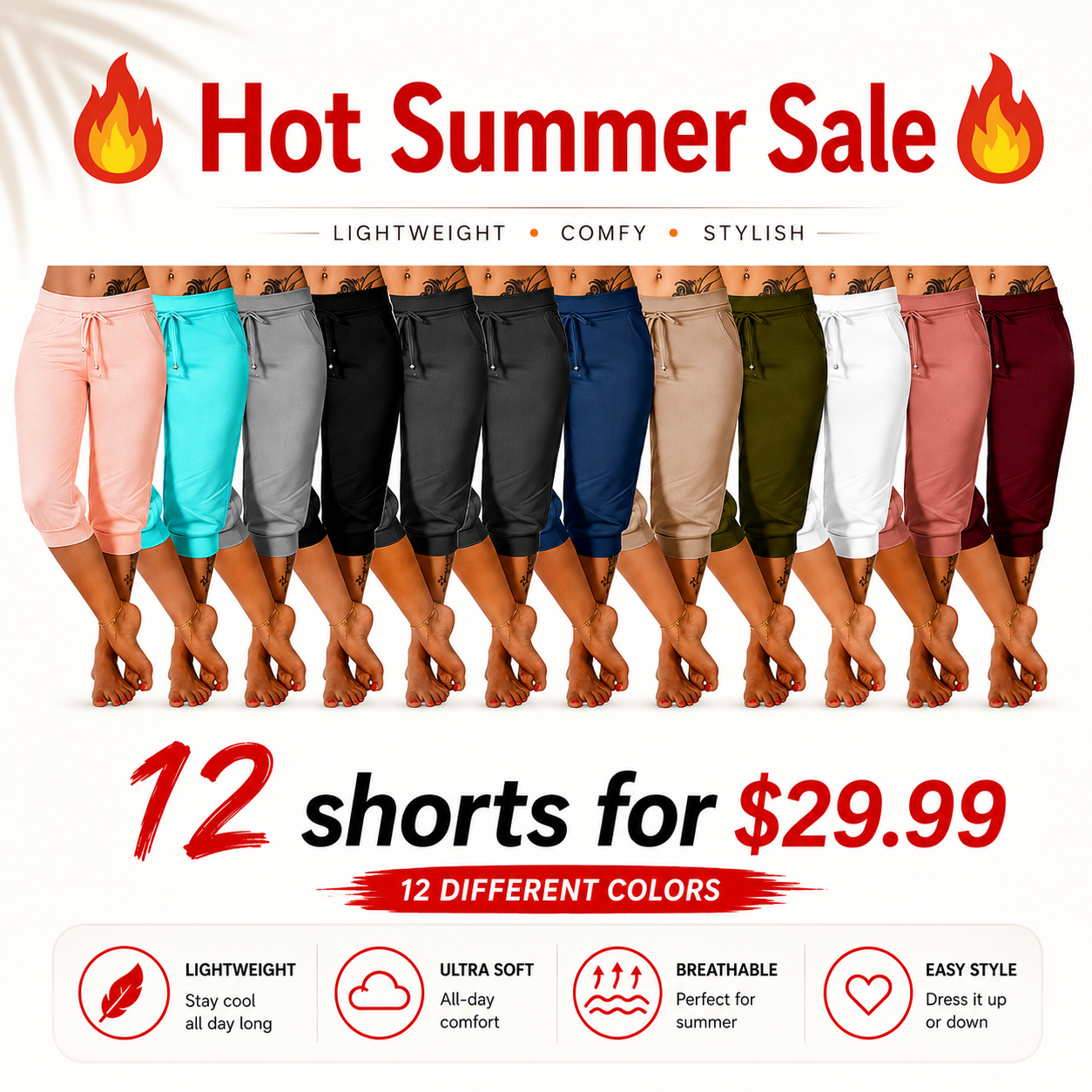 🔥Hot Summer Sale🔥Women’s Drawstring Capri Pants with Pockets for Casual Comfort Wear