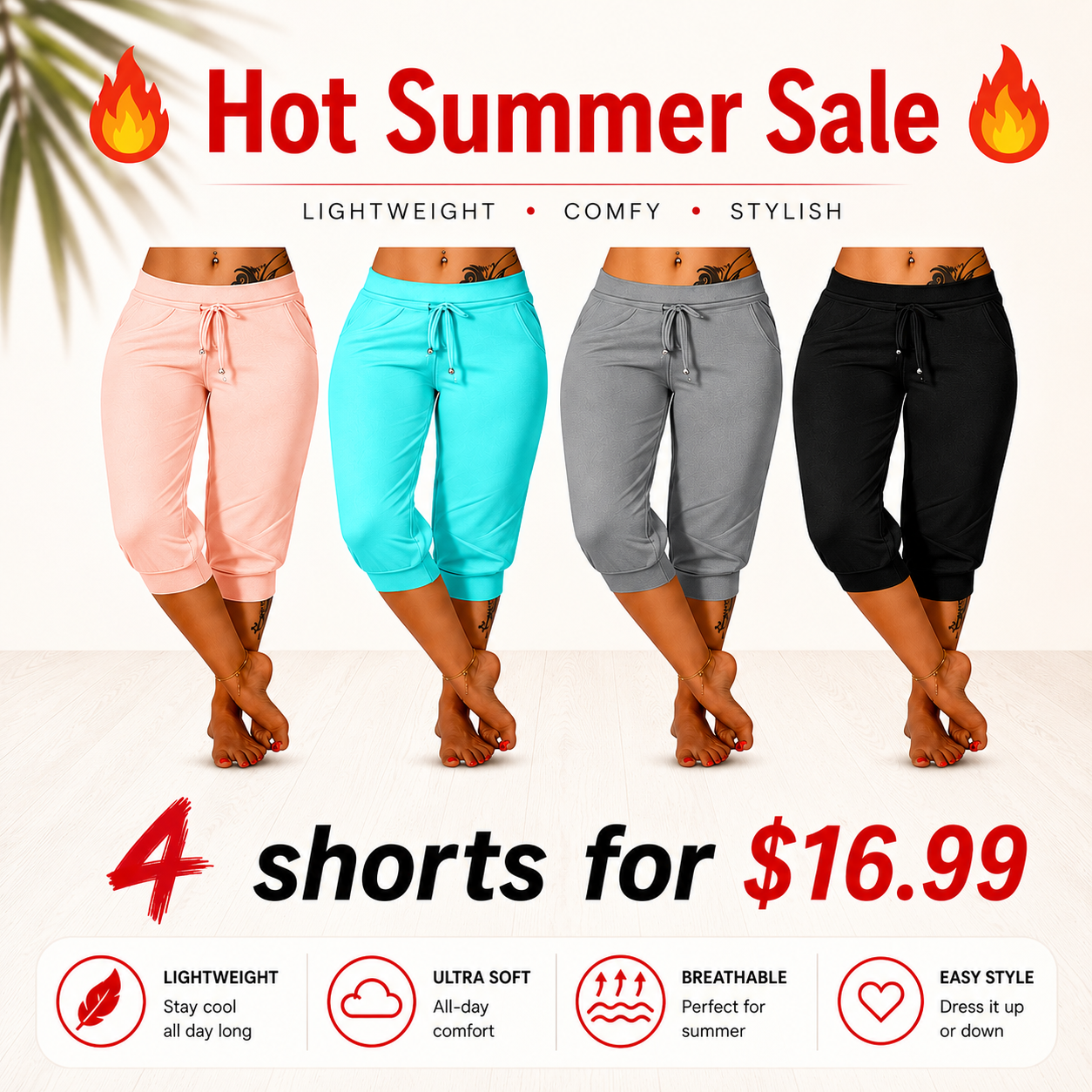 🔥Hot Summer Sale🔥Women’s Drawstring Capri Pants with Pockets for Casual Comfort Wear