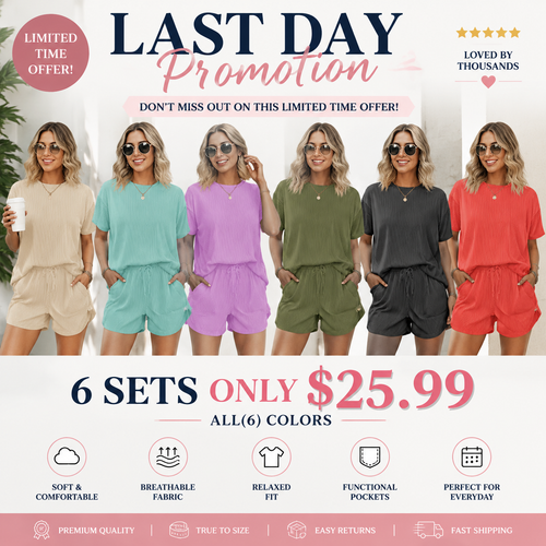 Women's Pocket Casual Short Sleeve T-shirt & Elastic Waist Shorts, Ribbed 2 Piece Sets