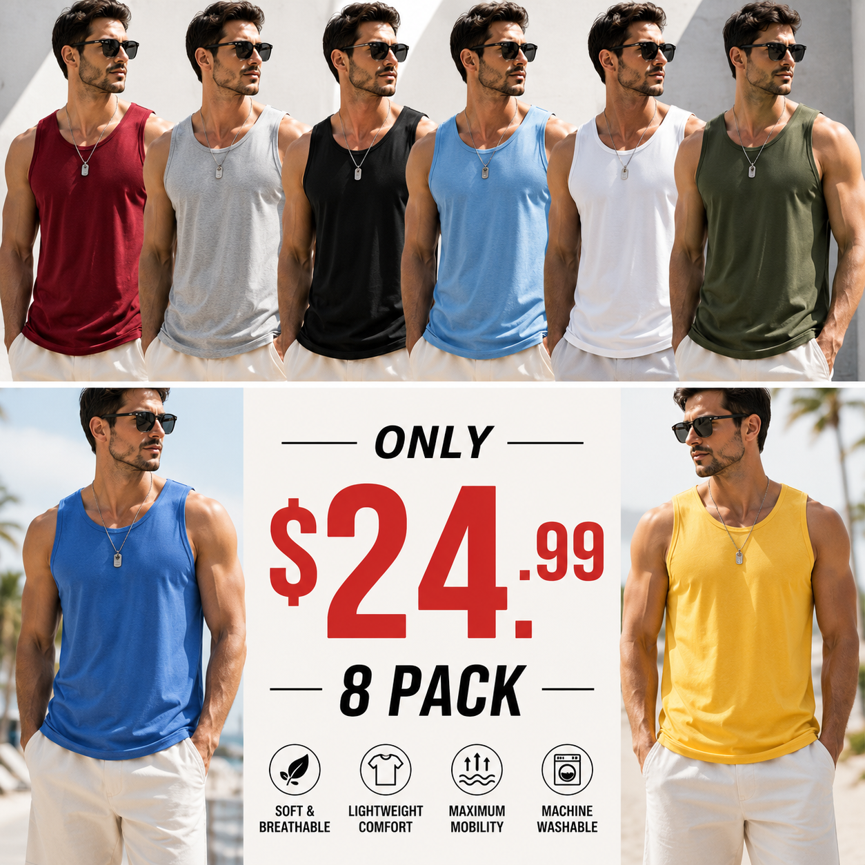 🔥8 Gym Muscle Shirts for Only $24🔥Men's Workout Tank Top Casual Soft Sleeveless Gym Muscle Shirts Bodybuilding Tee