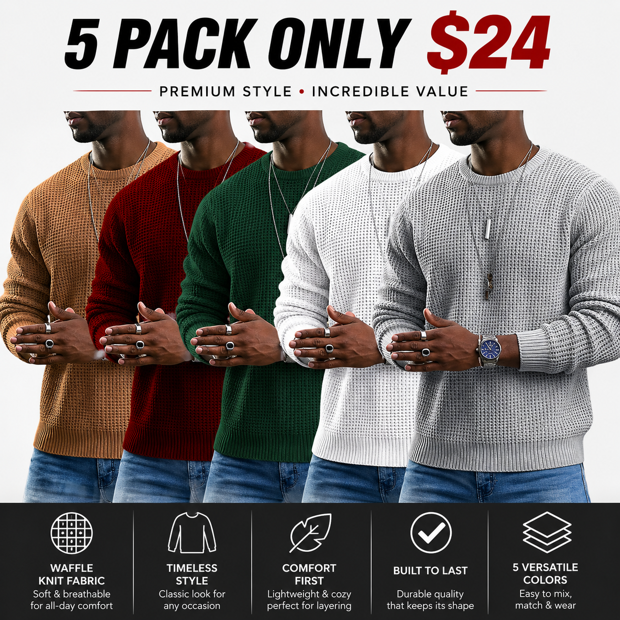 Men's Premium Crewneck Sweater – Soft Classic Long Sleeve Pullover with Ribbed Trim