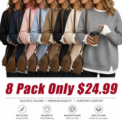 Women Crew Neck Fake Two Piece Striped Patchwork Drop Shoulder Oversized Sweatshirt