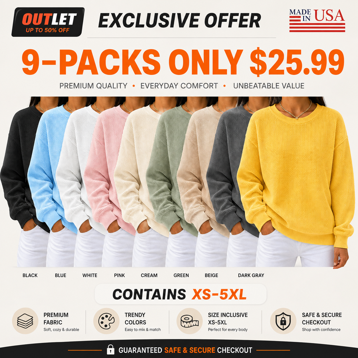 CLEARANCE SALE🔥Women's Waffle Knit Crewneck Sweatshirt