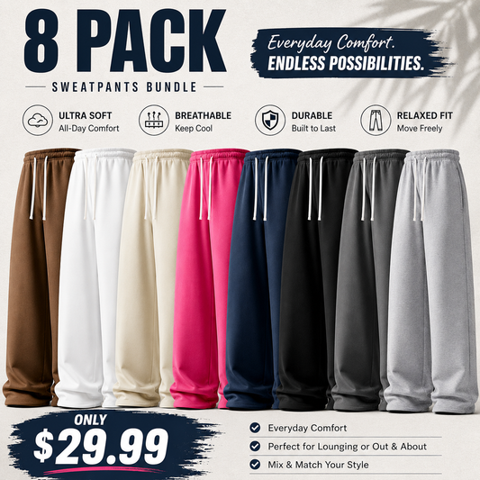 Ultra-Soft Wide-Leg Sweatpants 8-Pack for Men