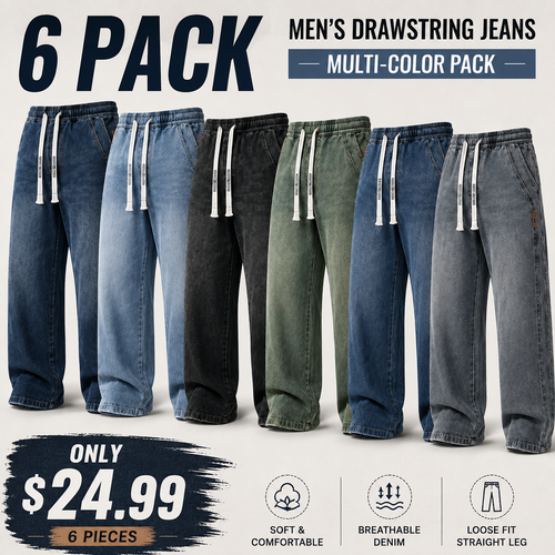 🔥 BEST SELLER | Men’s Stretch Cotton Loose-Fit Drawstring Jeans