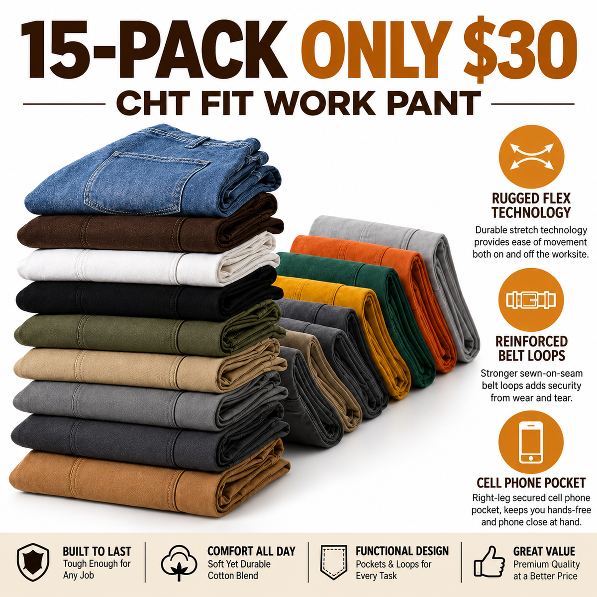 Men's Stretch Relaxed Straight Work Pants
