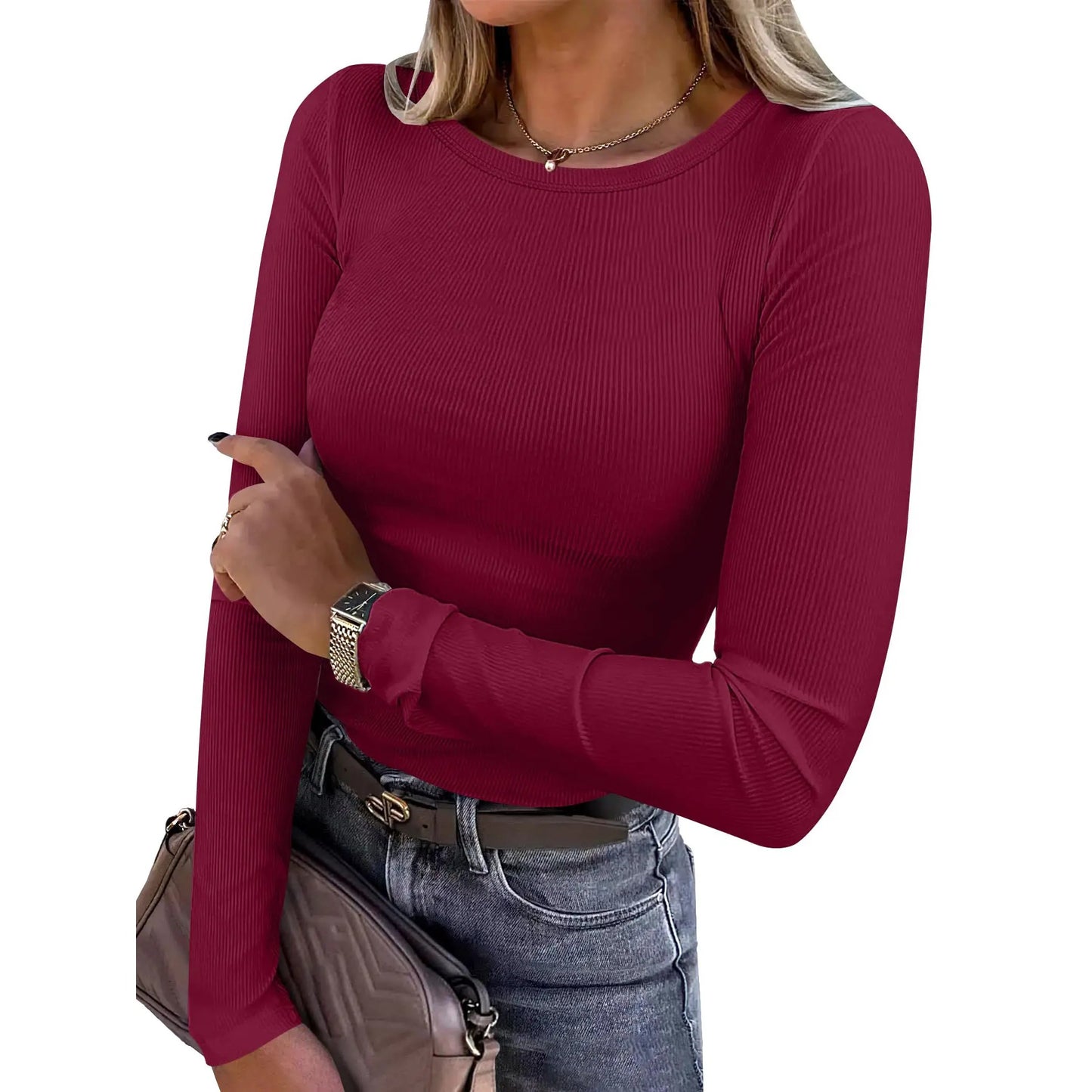 ANRABESS Women Long Sleeve Slim Fit Crewneck Tee