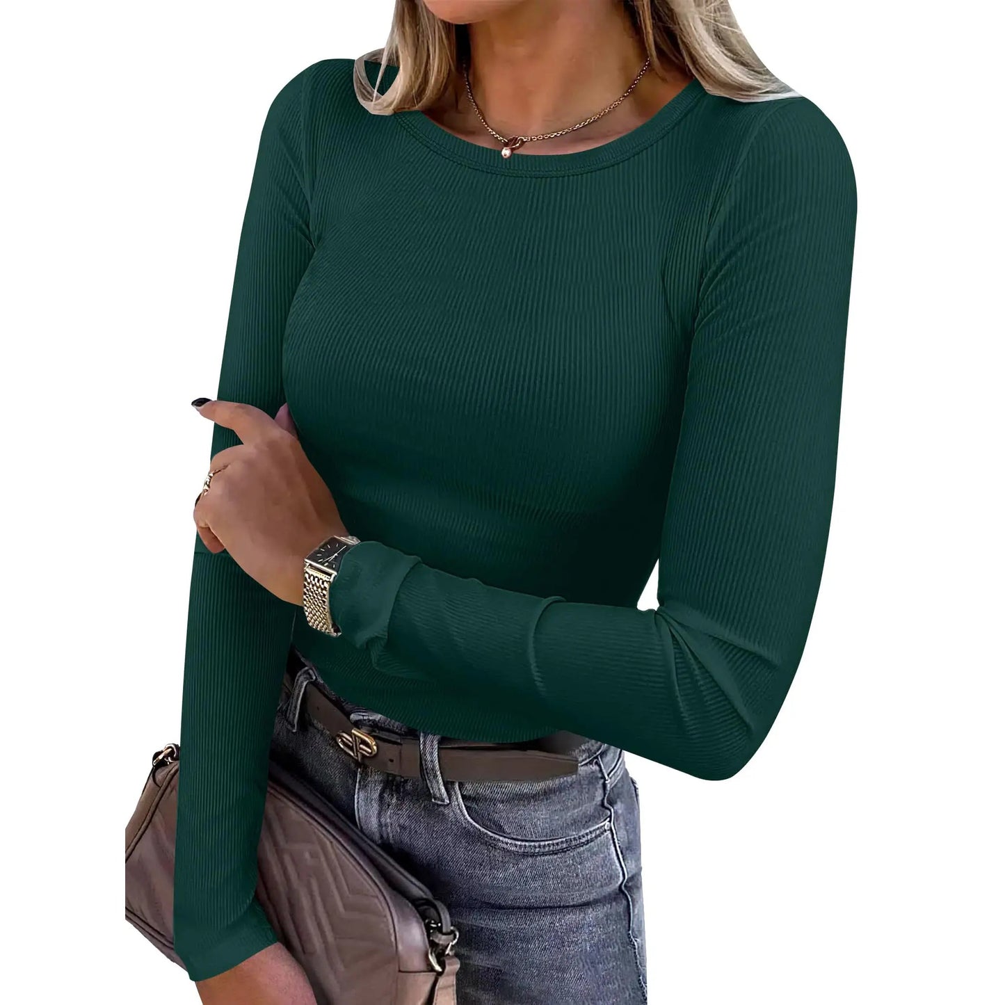 ANRABESS Women Long Sleeve Slim Fit Crewneck Tee