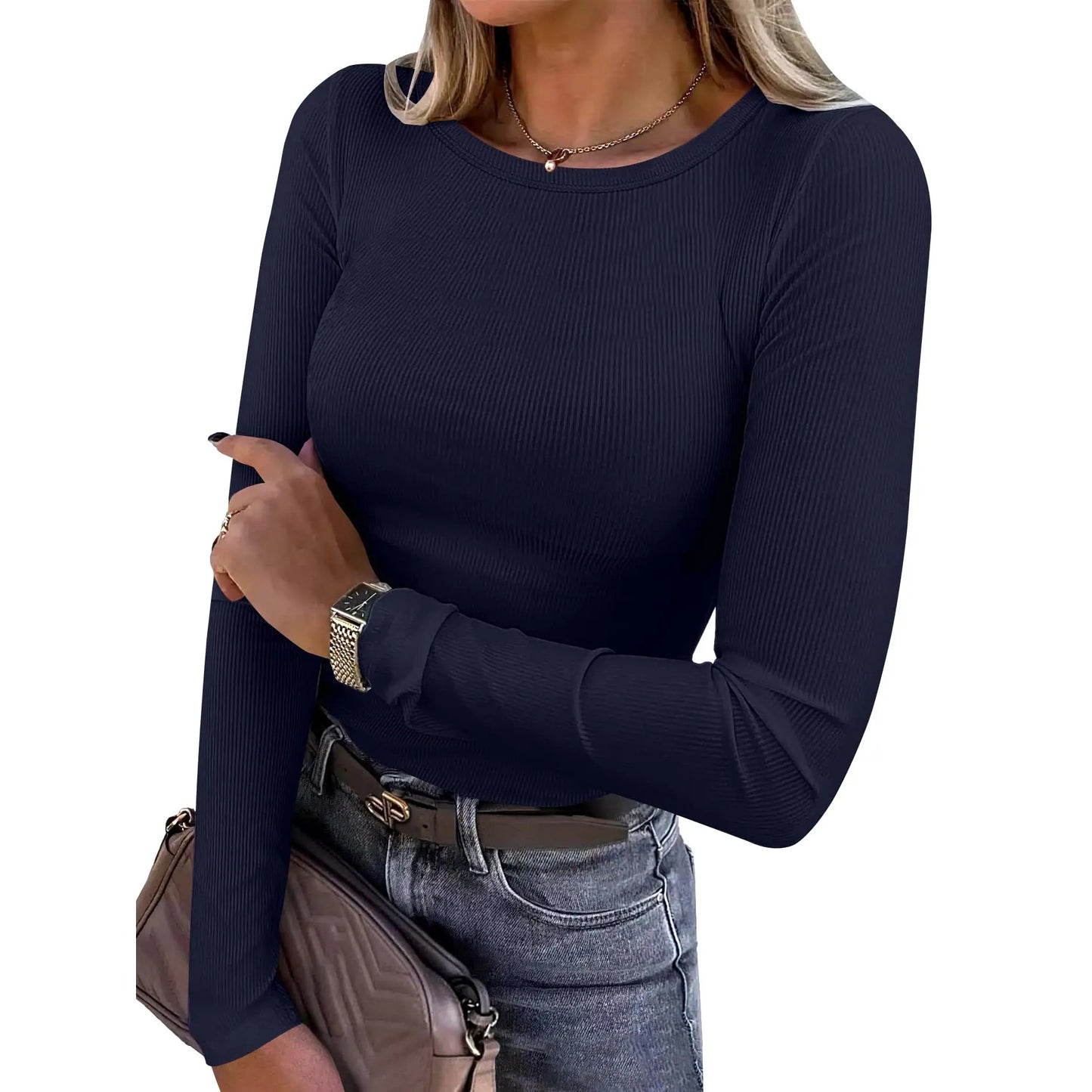 ANRABESS Women Long Sleeve Slim Fit Crewneck Tee