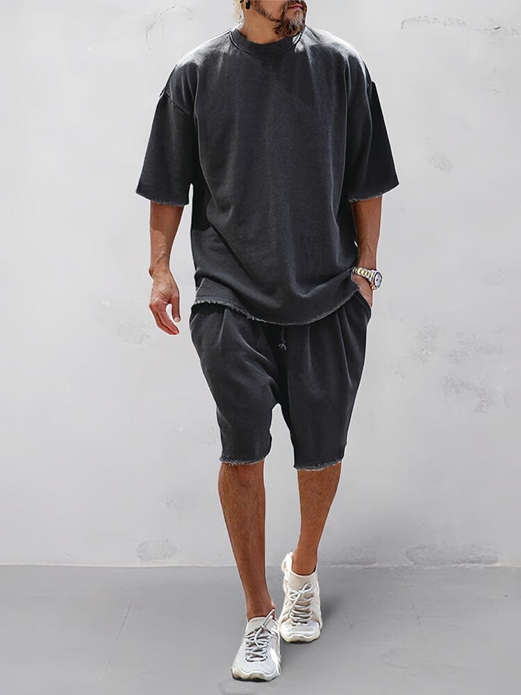 Men's Casual Loose Fit Solid Sports Set