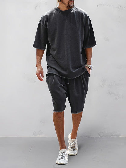 Men's Casual Loose Fit Solid Sports Set