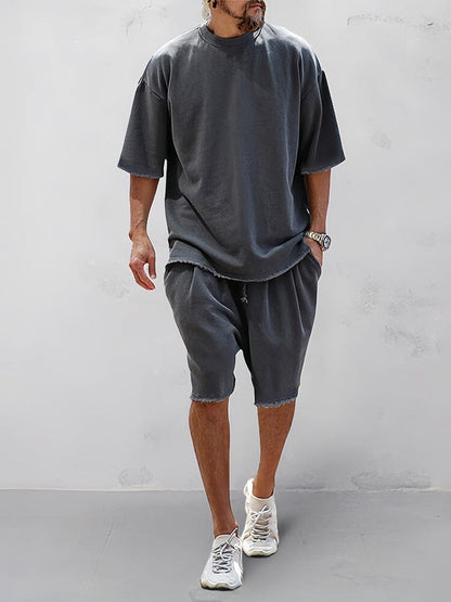 Men's Casual Loose Fit Solid Sports Set