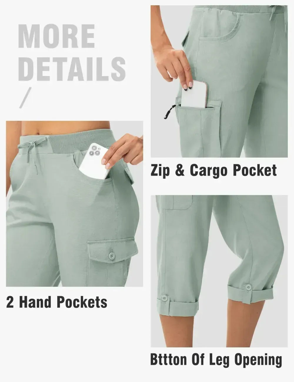 Women's Cargo Capris Lightweight Hiking Pants Shorts Cropped Cotton