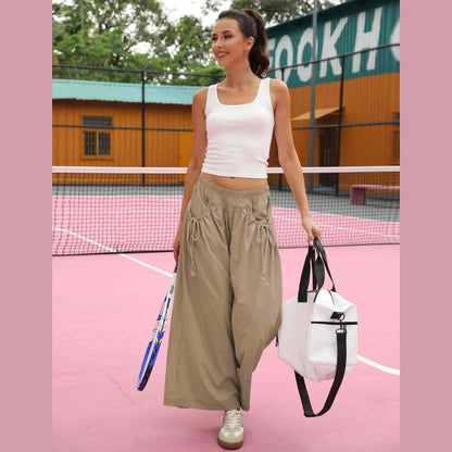 ⏰Hot Sale Women's Loose Wide Leg Track Pants Drawstring Pockets Elastic Waist Capri Hiking Pants