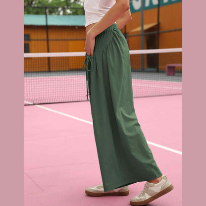 ⏰Hot Sale Women's Loose Wide Leg Track Pants Drawstring Pockets Elastic Waist Capri Hiking Pants