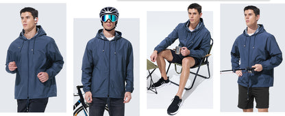 Men Waterproof Raincoat Windbreaker Lightweight Packable Rain Jacket