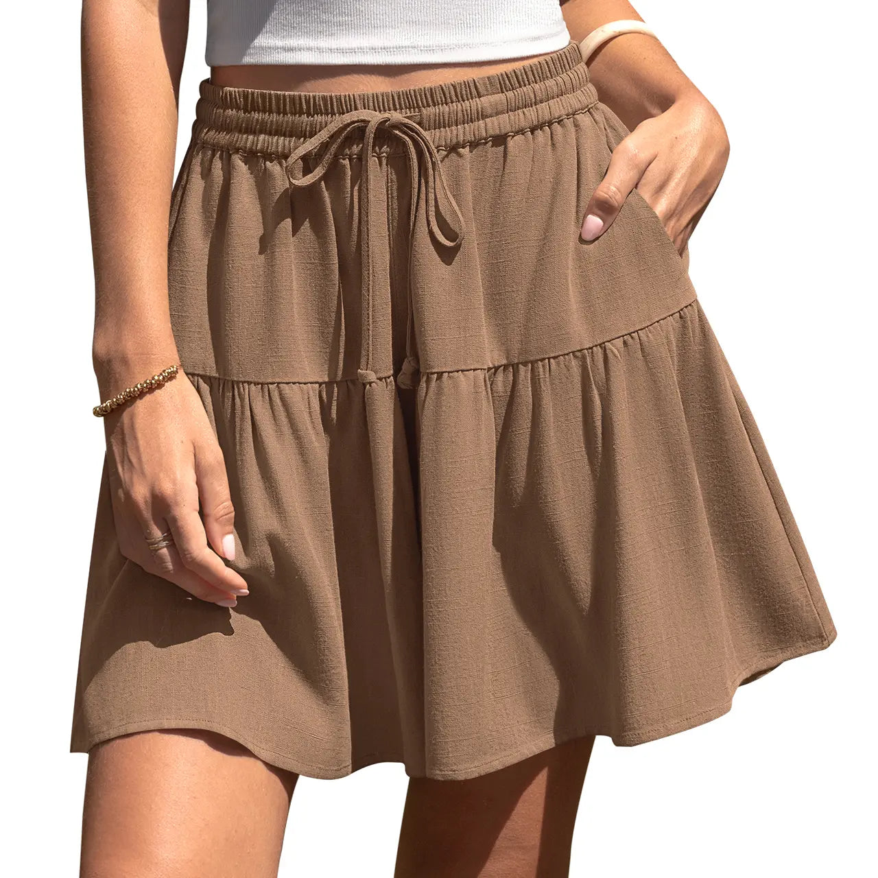 Womens Linen Blend Wide Leg Flowy Culotte Shorts Drawstring Loose Fit Summer Casual Lightweight Comfy Vacation Wear