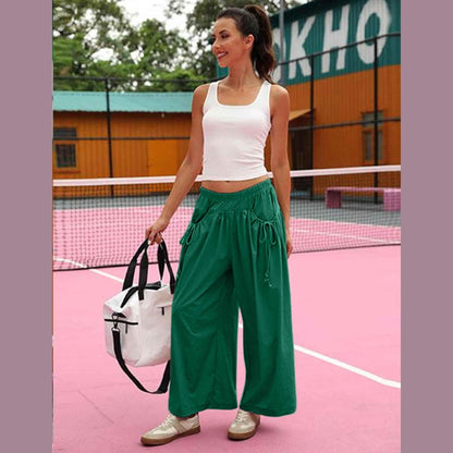 ⏰Hot Sale Women's Loose Wide Leg Track Pants Drawstring Pockets Elastic Waist Capri Hiking Pants