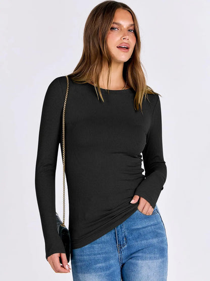 ANRABESS Women Long Sleeve Slim Fit Crewneck Tee