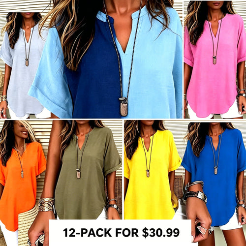 🔥Women's Plain Short Sleeve Blouse, Casual Solid Color Top for Daily Wear, Ladies Clothes for All Seasons