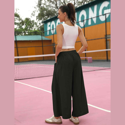 ⏰Hot Sale Women's Loose Wide Leg Track Pants Drawstring Pockets Elastic Waist Capri Hiking Pants