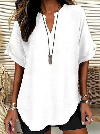 🔥Women's Plain Short Sleeve Blouse, Casual Solid Color Top for Daily Wear, Ladies Clothes for All Seasons