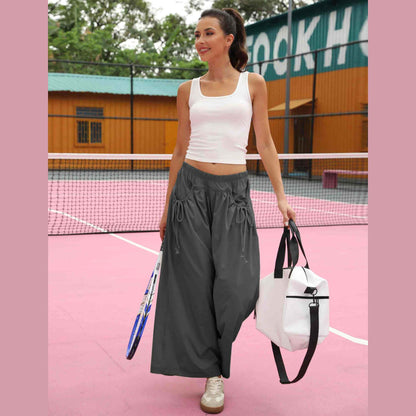 ⏰Hot Sale Women's Loose Wide Leg Track Pants Drawstring Pockets Elastic Waist Capri Hiking Pants