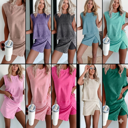 Summer Sets Women 2 Piece Outfits Shorts Tank Top and Casual Skort Lined Split Athletic Skirt Set Travel Outfit